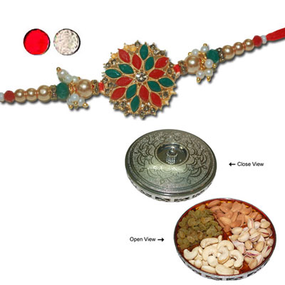 "RAKHIS -AD 4220 A (Single Rakhi),  Milestone Dry Fruit Box -Code DFB4000 - Click here to View more details about this Product